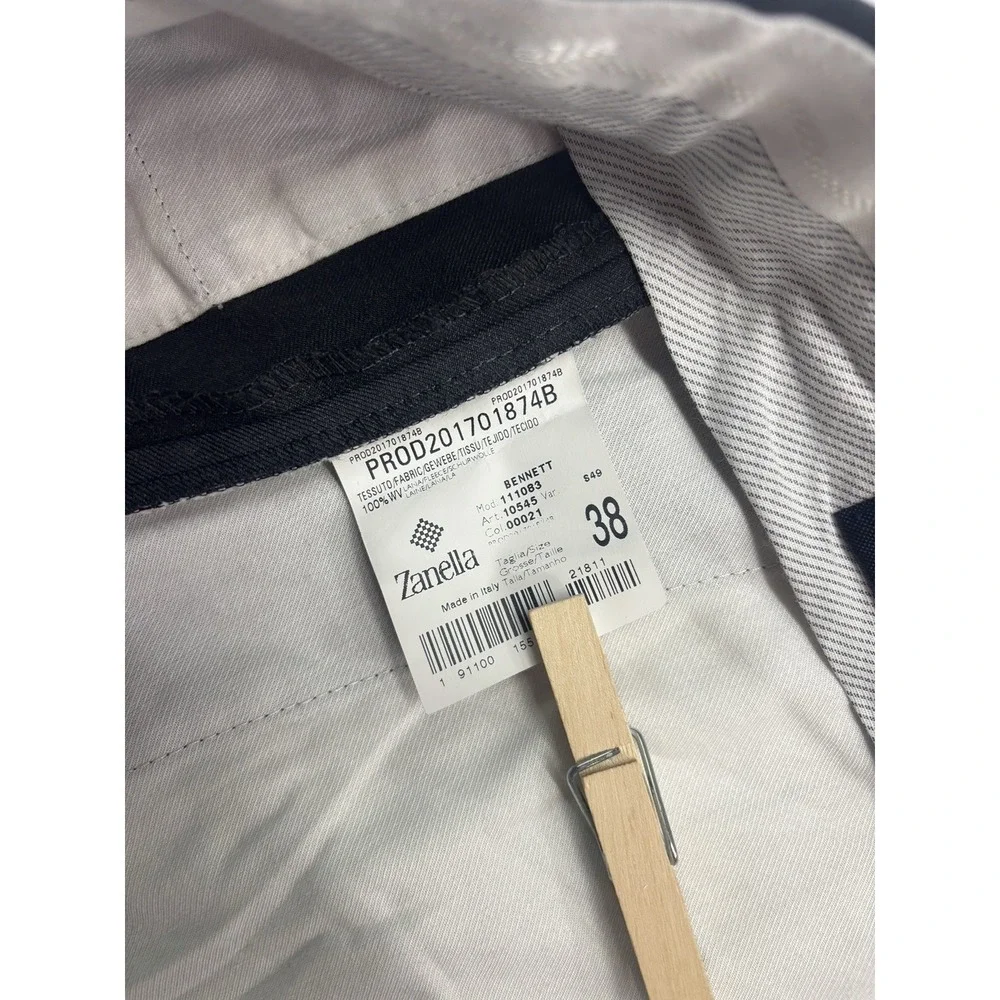 Zanella Italy 38x34 Charcoal Bennett Pants Trousers Pleated Cuffed Quattro Lame
